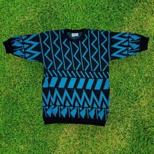 Vintage 1980's ADELE Knit Wear Sweater Geometric Print Medium